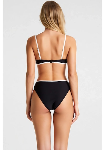 Benerly Kadın Bikini Takımı Bralette Kaplı Kolsuz Örme Raşel Kumaş Yüksek Siyah