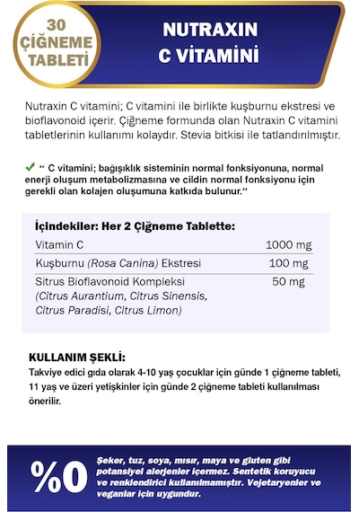 Nutraxin Vitamin C 500 Mg 30 Çiğneme Tablet