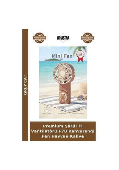 Premium Şarjlı El Vantilatörü F70 Kahverengi Fan Hayvan Kahve