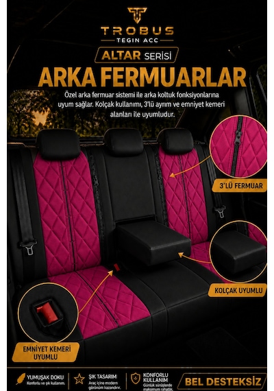 Fiat Egea Cross 2020 Sonrası Uyumlu Altar Serisi Tay Tüyü Bordo Siyah Premium Koltuk Kılıfı