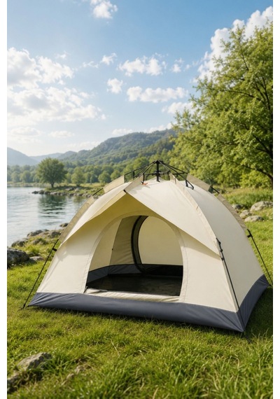 2 3 Kişilik Otomatik Kamp Çadırı 200x150x120 Cm Çift Katmanlı Su Geçirmez Ac6634 Outdoor Çadır Krem