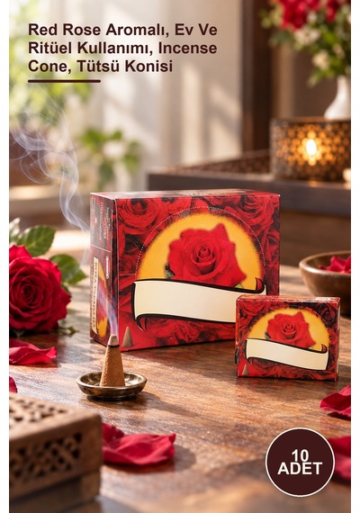 10 Adet Konik Tütsü Red Rose Aromalı, Ev Ve Ritüel Kullanımı, Incense Cone, Tütsü Konisi