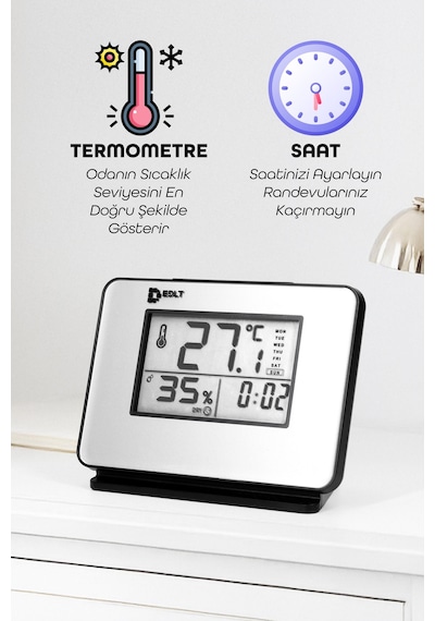 5 Fonksiyonlu Dijital Bebek Nem Ölçer Saat Takvim Alarm Termometre Masa Saati Alarmlı 1601