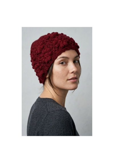 Emybox El Örgüsü Siyah Kadın Bere Tığ İşi Çiçek Motifli Bohem Kışlık Şapka - Vintage Stil Yumuşak Örgü Bere Modeli Bordo