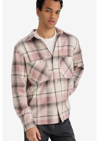 Defacto Regular Fit Polo Yaka Kareli Flanel Uzun Kollu Gömlek G2331ax25aupn528 Pembe-pn528