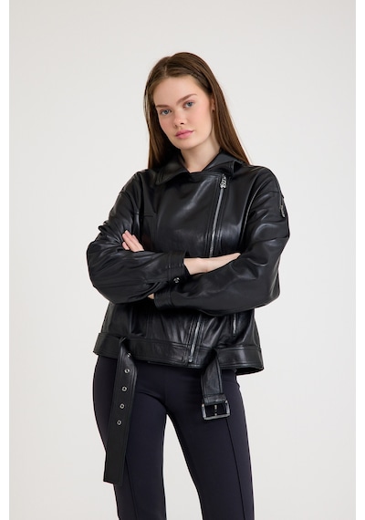 Oversize Bayan Deri Ceket Vb-23-bk-2143-22609 Siyah