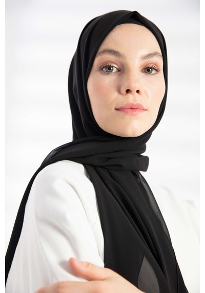 Flora Tekstil Krep Şifon Şal 180x70 Siyah2