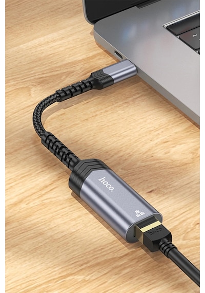 Hoco. Ua26 Tak Çalıştır Type-c To Rj45 100 Mbps Ethernet Dönüştürücü - Gri