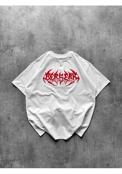 Erkek Kısa Kol Yazlık Tişört Bisiklet Yaka Baskılı Oversize T-shirt - Beyaz Çok Renkli