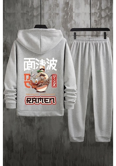 Uyguntarz Unisex Ramen Baskılı Eşofman Takımı Gri
