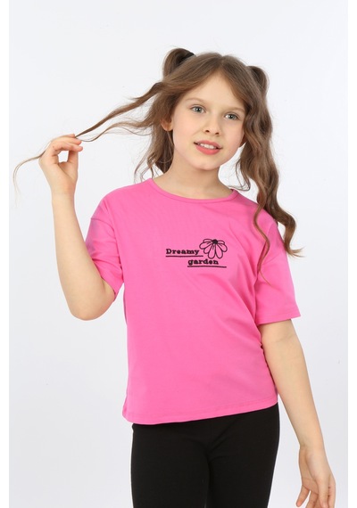 Toontoy Kids Toontoy Kız Çocuk Dreamy Garden Nakışlı Tişört Fuşya