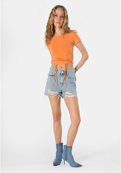 Colins Slim Fit Yuvarlak Yaka Düz Kadın Turuncu Kısa Kol Tişört Cl1063348 Q1.v1 Ora Turuncu
