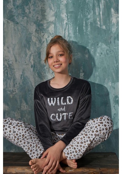 Kız Çocuk Uzun Kol Kadife Füme Pijama Takım C2t5n3o31-14 001