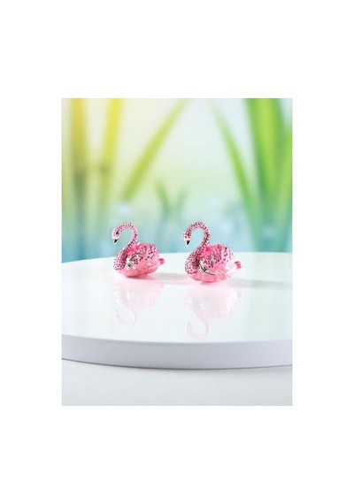 Zarif Taşlı 2'li Kuğu Figürü Dekoratif Hediyelik Biblo 9x5 CM Pembe