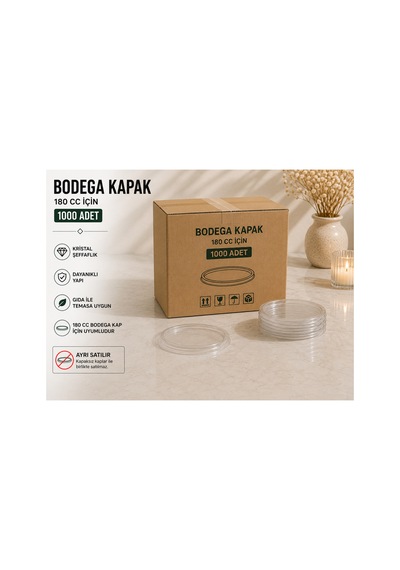 Bodega Düz Kapak 180 Cc 1000 Adet Şeffaf Plastik Kapak Şeffaf - 917810456 Şeffaf