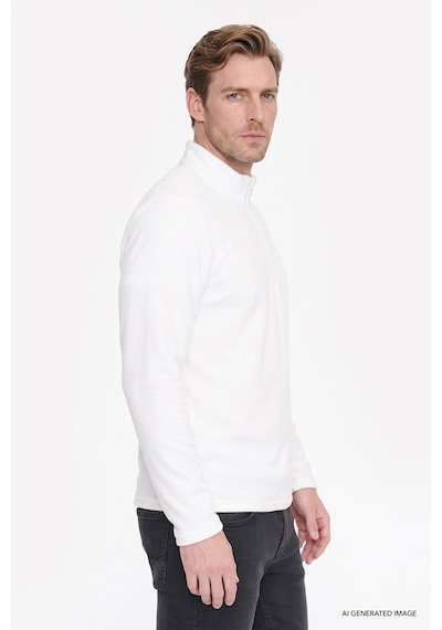 AC&Co / Altınyıldız Classics Anti-Pilling Tüylenme Yapmayan Bato Yaka Erkek Polar Sweatshirt Beyaz