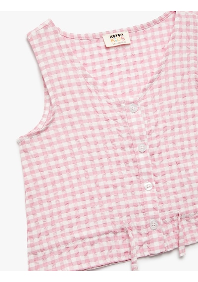 Koton V Yaka Düğmeli Kolsuz Pötikare Bluz Pembe Ekose 5skg60209aw Pembe Ekoseli