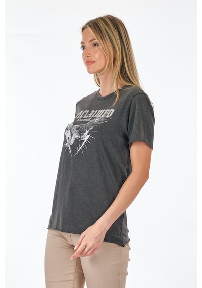Only Bisiklet Yaka Baskılı Siyah Kadın T-shirt 15286658 001