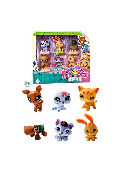 6'lı Neşeli Miniş Petstar Littlest Pet Shop Benzeri Minişler Tavşan Kaplumbağa Köpek Kedi Fok Kurt