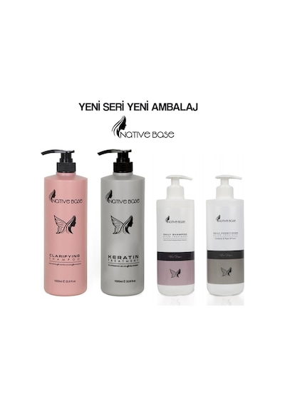Native Base Keratin Bakım 1 L + Clarifying Şampuan 1 L + Günlük Şampuan + Saç Kremi