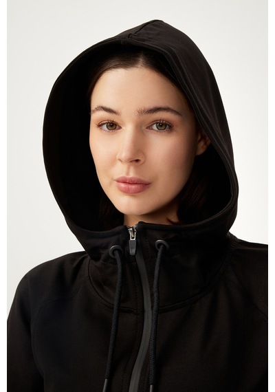 Los Ojos Kadın Siyah Kapüşonlu Fermuarlı Sweatshirt Eşofman Üstü Siyah