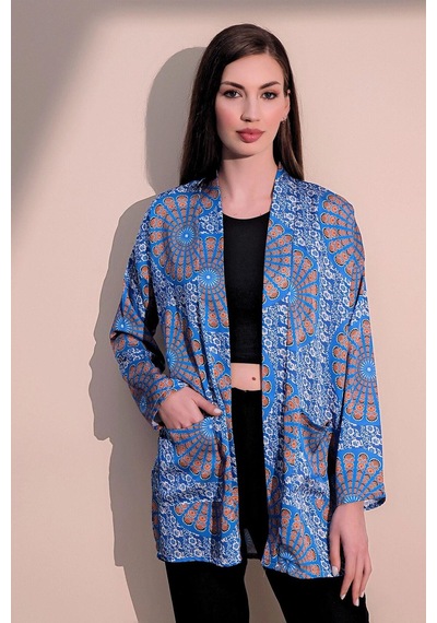 WeShaya Kadın Saks Etnik Desen Yeni Moda Saten Çift Cepli Salaş Kimono Ceket - Tesettüre Uygun Saks WeShaya Kadın Saks Etnik Desen Yeni Moda Saten Çift Cepli Salaş Kimono Ceket - Tesettüre Uygun Saks