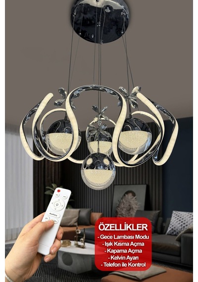 Yeni Fanuslu Şeker Top 4 Lü Arya Xl Modern Sarkıt Salon - Giriş Led Avize Bej