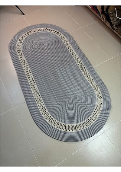 Mavaux Lotus Jüt Hasırlı El Örgüsü Kilim Gri - Krem