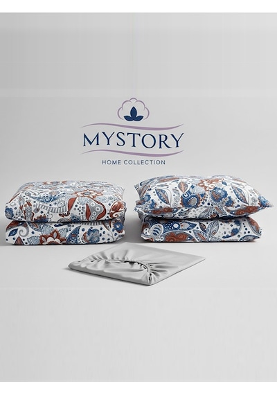 Mystory Home Lastikli Çarşaflı Çift Kişilik Nevresim Takımı Sienna Mavi Mavi - Kırmızı