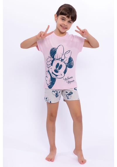 Minnie Mouse Lisanslı Açık Pembe Kız Çocuk Şort Takım 5274-28956 Açık Pembe