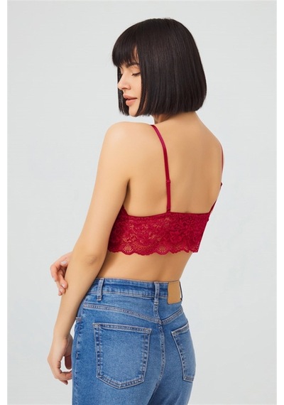 Cottonhill Bordo Dantelli İnce Askılı Kaplı Üçgen Kadın Bralet Büstiyer