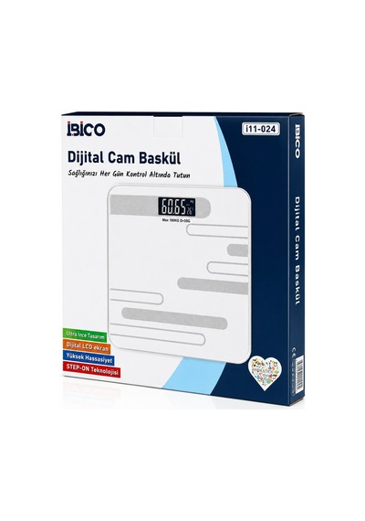 İbico İ11-024 Cam Banyo Baskül Terazi Tartı 26x26cm 180kg/50gr Pilli Dijital Lcd Ekran Renkli Cam Diğer