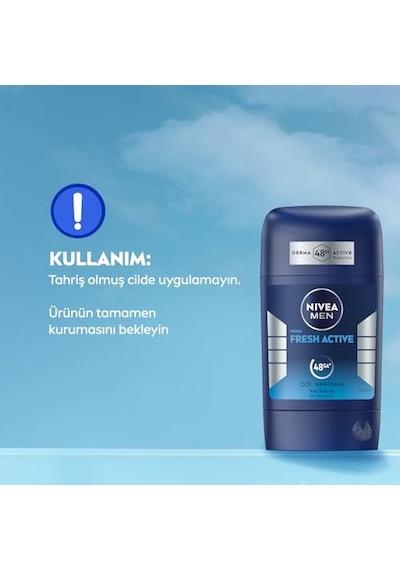 Men Erkek Stick Deodorant Fresh Active 50 Ml, Ter Ve Ter Kokusuna Karşı 48 Saat Deodorant Koruması, Okyanus Özleri,a