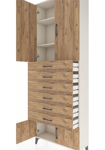 Arges Dolap 3 Raflı 6 Çekmeceli 4 Kapaklı 88x30x243 Aytaşı-çam Aytaşı