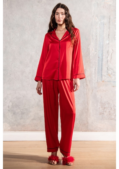 Amour Kırmızı Uzun Saten Pijama Takımı