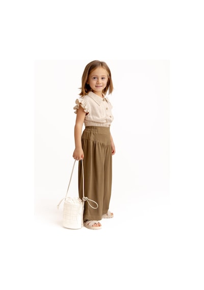 Oliven The Kid Korsajlı Büzgülü Keten Kız Çocuk Pantolon Caramel Caramel Kahverengi