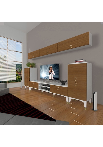 Decoraktiv Eko 9 Mdf Dvd Gold Tv Ünitesi Tv Sehpası Beyaz - Ceviz