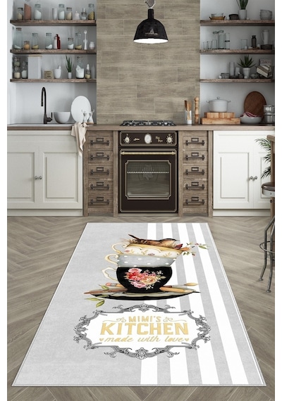 West Home Dijital Baskı Yıkanabilir Kaymaz Taban Mutfak Halısı Wh 436 Grey
