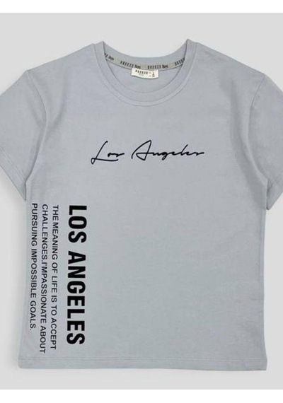 Breeze Erkek Çocuk Los Angeles Yazılı Pamuklu Tshirt-14629 Gri