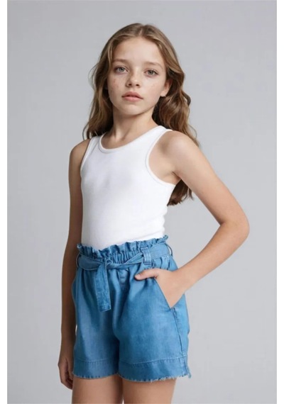 Defacto Beli Bağcıklı Mavi Denim Şort Kız Çocuk G6380a826smnm28 Mavi-nm28