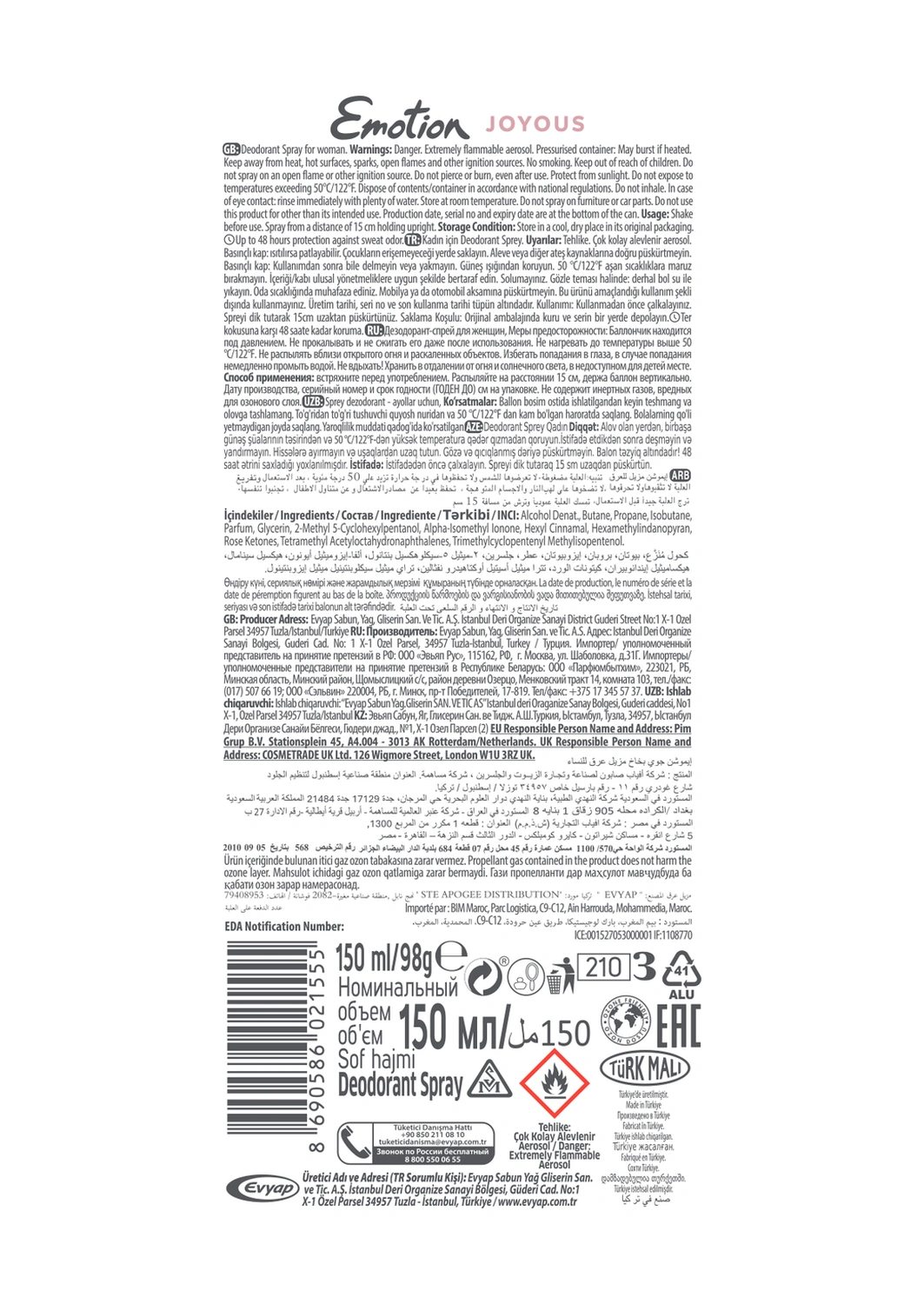 Emotion Joyous Kadın Deodorant 4x150 Ml
