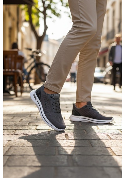 Enoch Örme Dokulu Nefes Alabilen Hafif Sport Sneaker Füme - Beyaz