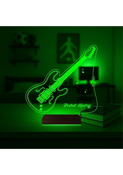 Luvivia Elektro Gitar Gitarist Kişiye Özel 3d Lamba - Masa Gece Lambası Şeffaf