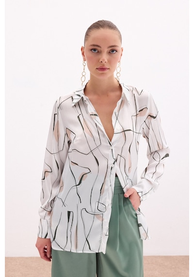 Sateen Yırtmaç Detaylı Gömlek - Haki-136104 Haki