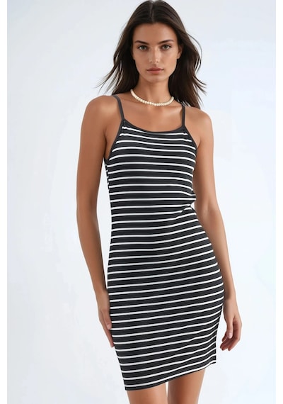 Hiccup Askılı Bodycon Mini Elbise Ellie Collection Siyah 01