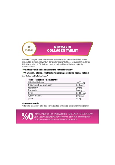 Collagen Gold Quality Tablet Hidrolize Kolajen, C Vitamini, Hyaluronik Asit, Biotin, Çinko Ve Resveratrol İçeren