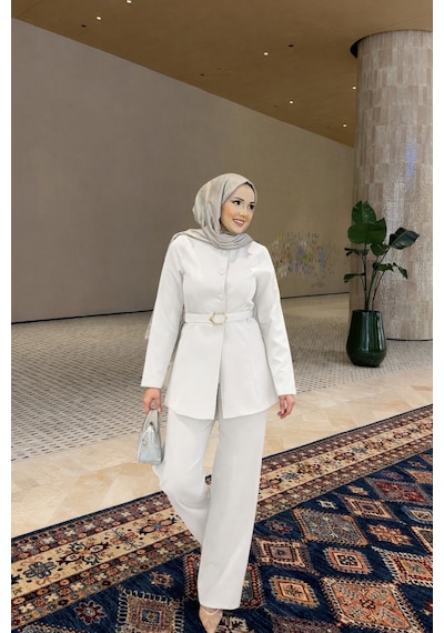 Riella Butik Murillo Tesettür Ceket Takım Beyaz