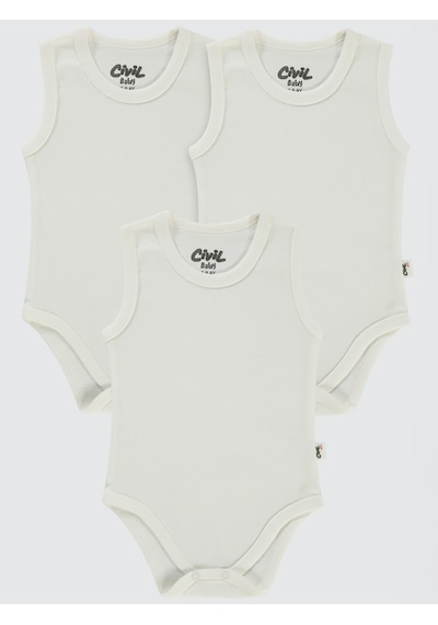 Civil Baby Bebek 3'lü Çıtçıtlı Badi 0-1 Ay Beyaz