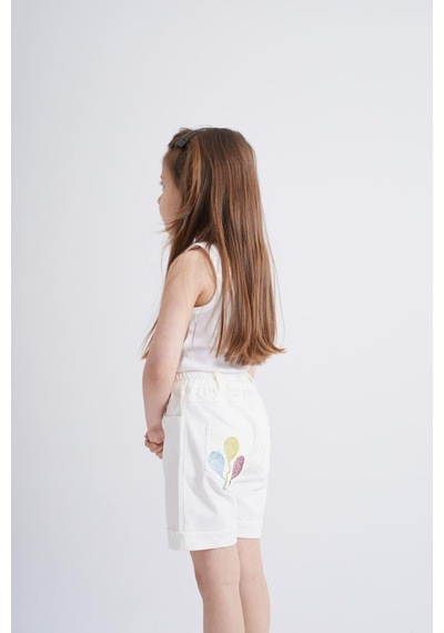 Oliventhekid Taşlı Detaylı Kız Çocuk Şort Beyaz Beyaz