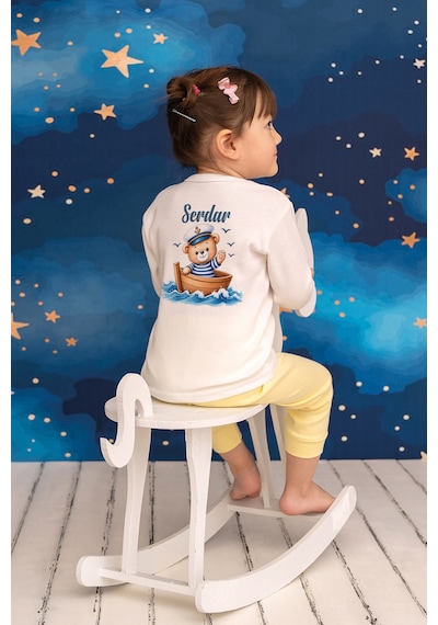 Pia Baby İsme Özel Erkek Çocuk 2 Adet Pijama Takımı %100 Pamuk Penye İsim Baskılı Kişiye Özel Kreş Pijaması Hediye Seti 11026p15pi Krem